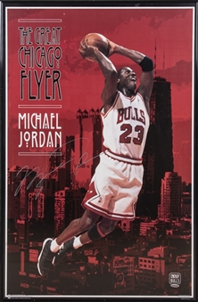 Michael Jordan Signed "The Great Chicago Flyer" 23 x 35 Framed Poster - Large 12.5" Signature! (UDA)